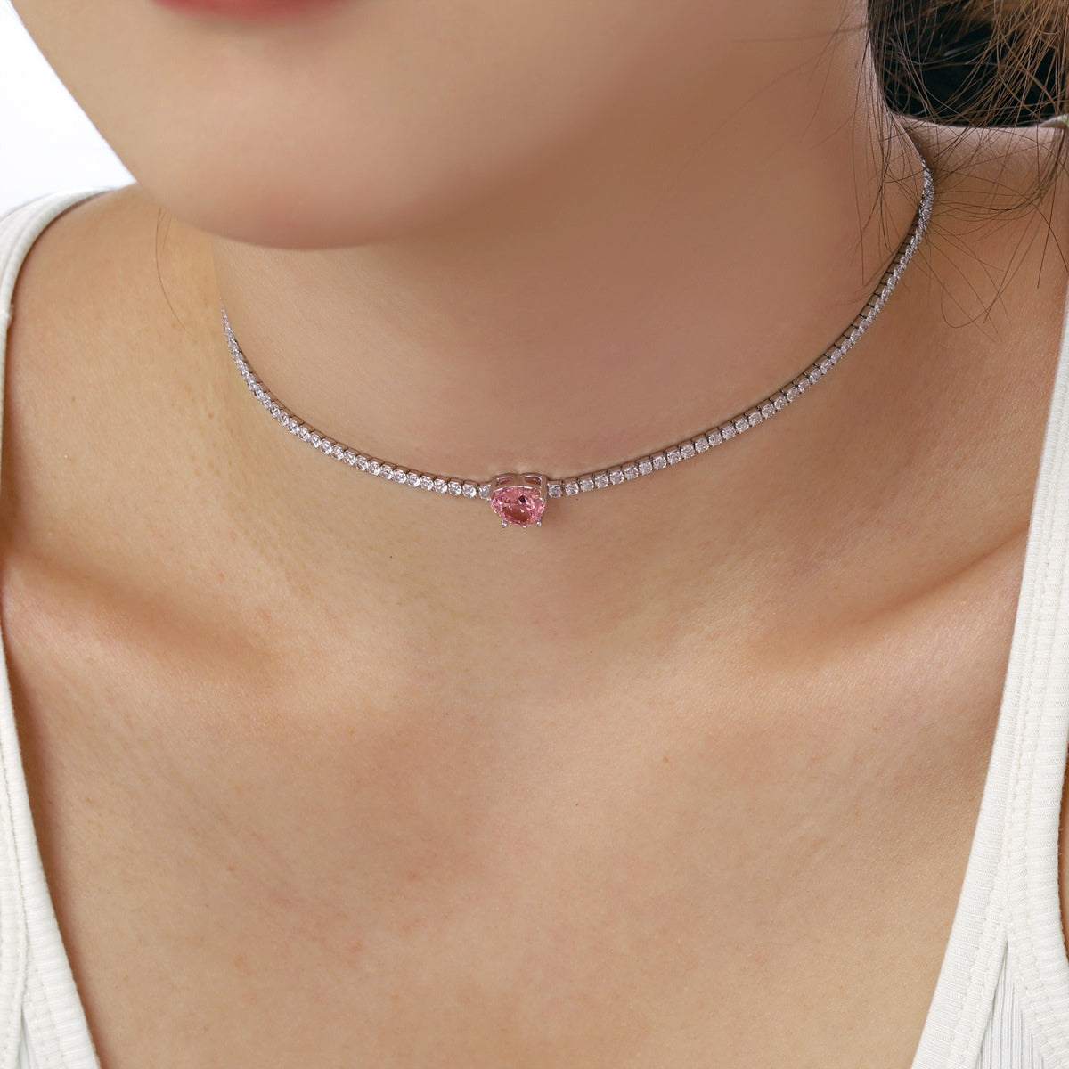 [CharmAries]2.0 Carat Sparkling Tennis Heart Cut Necklace