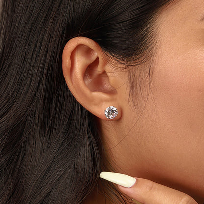 [CharmAries]Stylish Shiny Round Center Stone Stud Earrings