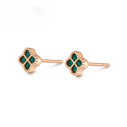 [CharmAries]CLOVER MEDIUM 1 MOTIFS MALACHITE DIAMOND EARRINGS