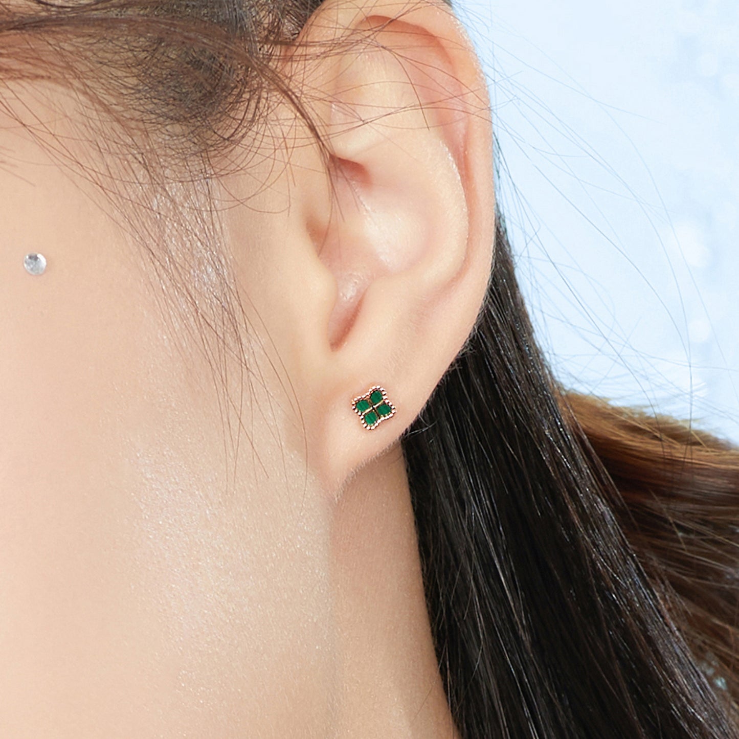 [CharmAries]CLOVER MEDIUM 1 MOTIFS MALACHITE DIAMOND EARRINGS