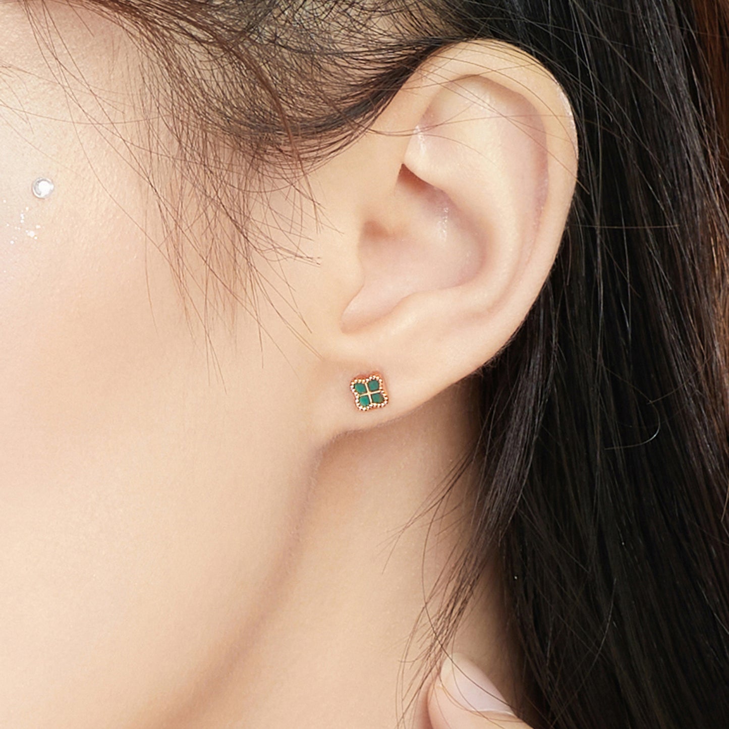 [CharmAries]CLOVER MEDIUM 1 MOTIFS MALACHITE DIAMOND EARRINGS