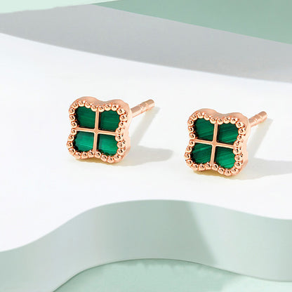 [CharmAries]CLOVER MEDIUM 1 MOTIFS MALACHITE DIAMOND EARRINGS