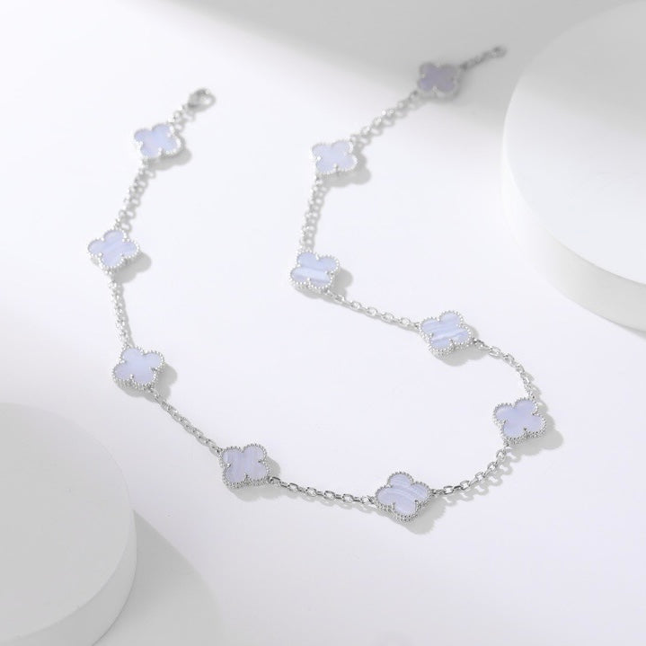 [CharmAries]CLOVER 10 MOTIFS PURPLE CHALCEDONY NECKLACE