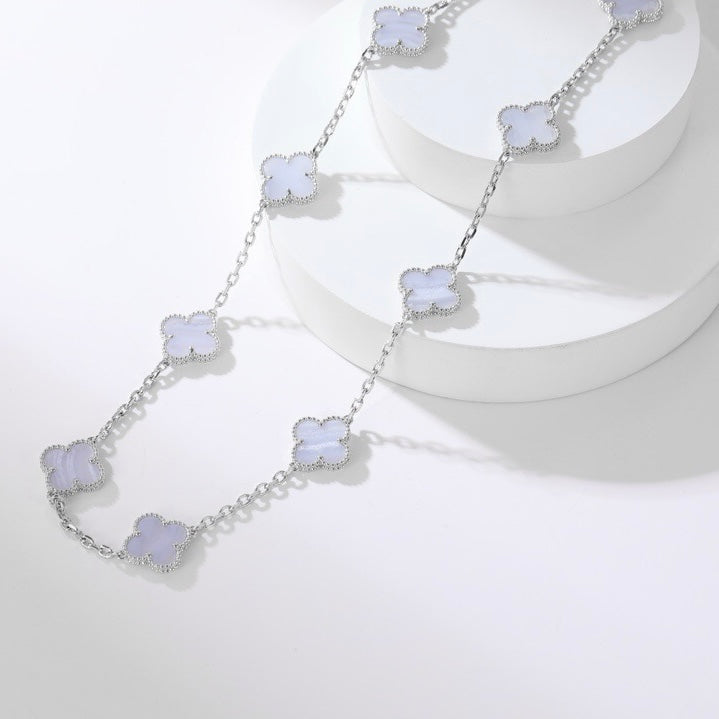 [CharmAries]CLOVER 10 MOTIFS PURPLE CHALCEDONY NECKLACE