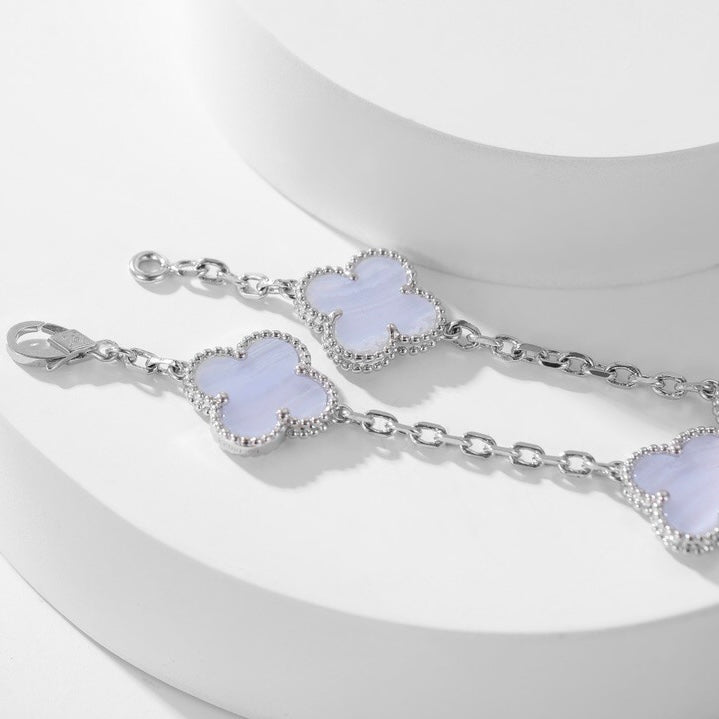 [CharmAries]CLOVER 10 MOTIFS PURPLE CHALCEDONY NECKLACE