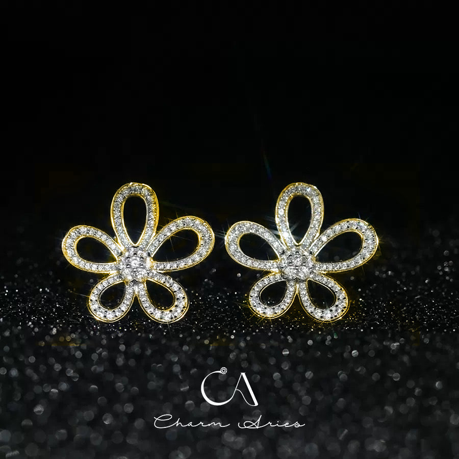 [CharmAries]CLOVER MEDIUM 1 MOTIFS FUll DIAMOND EARRING