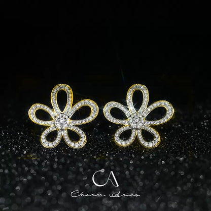 [CharmAries]CLOVER MEDIUM 1 MOTIFS FUll DIAMOND EARRING