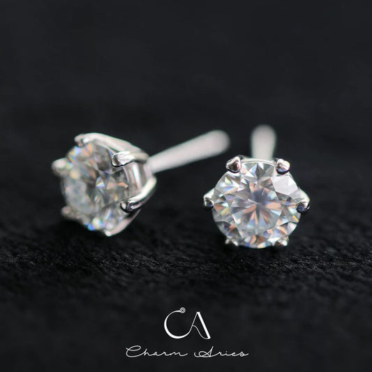 SIX CLAWS S925 MOISSAN DIAMOND EARRINGS