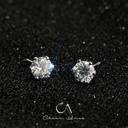 SIX CLAWS S925 MOISSAN DIAMOND EARRINGS