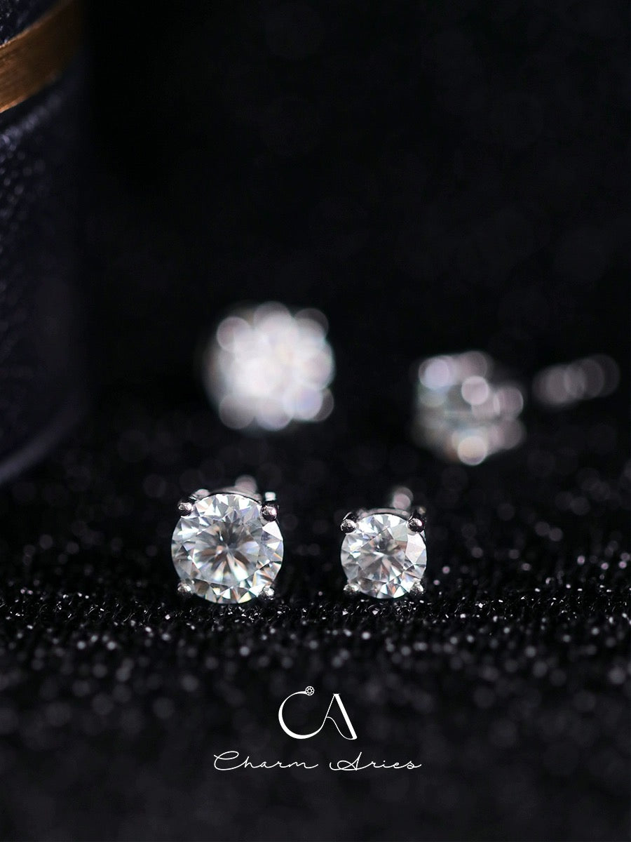 CLASSIC FOUR CLAWS  S925 MOISSAN DIAMOND EARRINGS