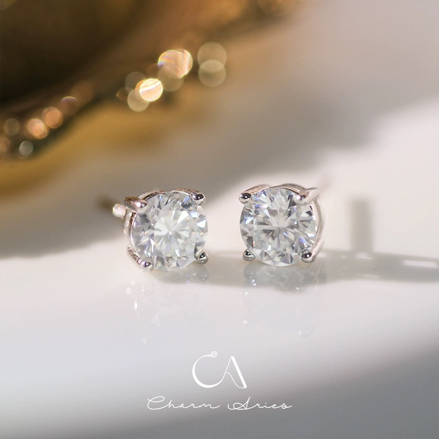 CLASSIC FOUR CLAWS  S925 MOISSAN DIAMOND EARRINGS