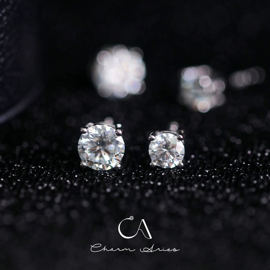 CLASSIC FOUR CLAWS  S925 MOISSAN DIAMOND EARRINGS