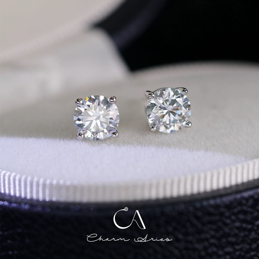 CLASSIC FOUR CLAWS  S925 MOISSAN DIAMOND EARRINGS