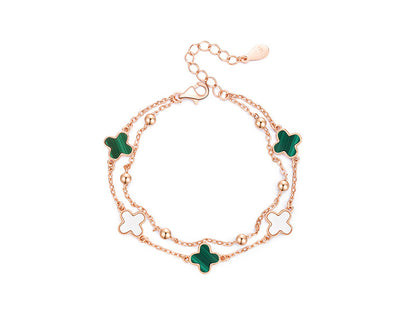 [CharmAries]CLOVER  5 MOTIF MALACHITE DIAMOND BRACELET