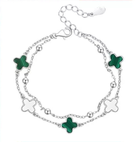 [CharmAries]CLOVER  5 MOTIF MALACHITE DIAMOND BRACELET